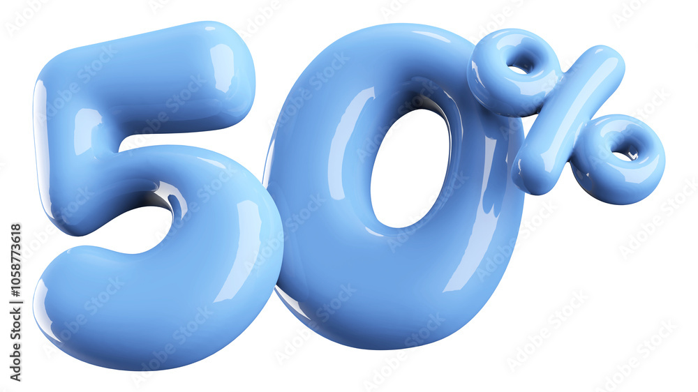 Discount 50 Percent Off Sale Blue Number 3D Illustration