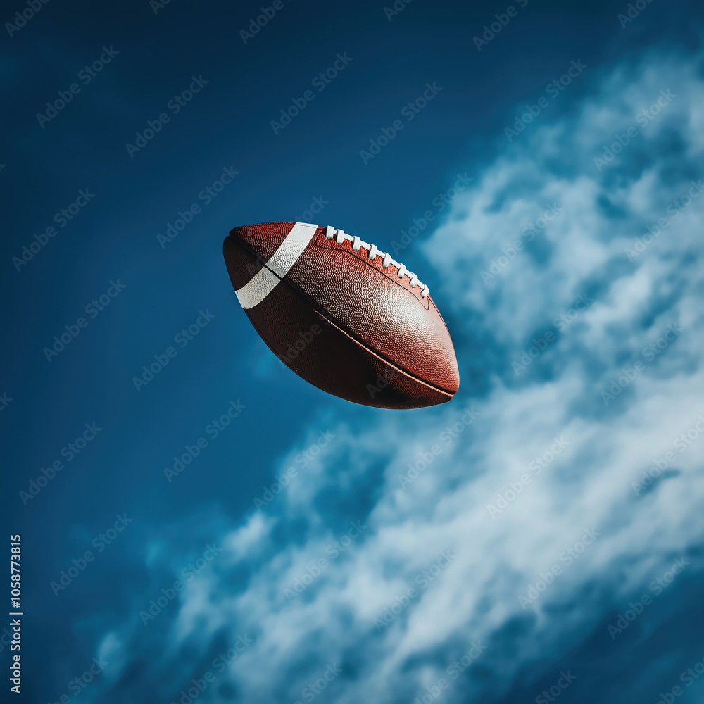 American football soaring in the clear blue sky American football soaring in the clear blue sky