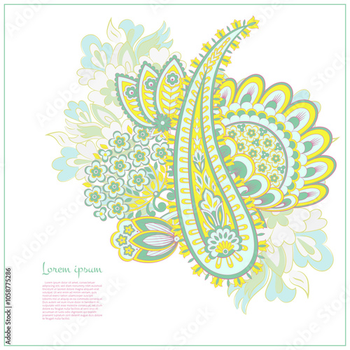 Paisley Vector Pattern. Floral Isolated Asian Illustration