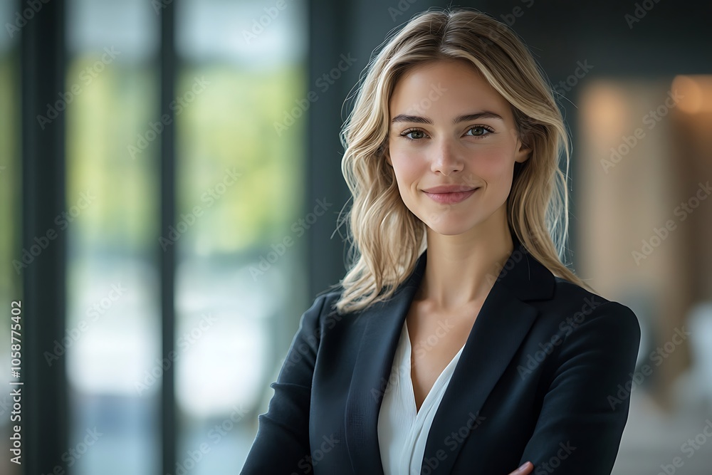 Professional Blonde Woman in Suit with Long Hair - Office Portrait Professional Blonde Woman in Suit with Long Hair - Office Portrait
