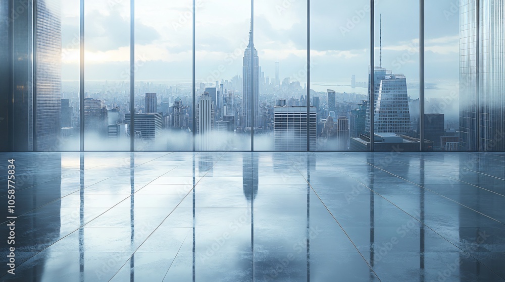 Fototapeta premium Manhattan, Dubai, Shanghai, and Hong Kong City Centers with Platforms, Roads, Parking Lots, and Brick Pavements for Car Advertisement Background