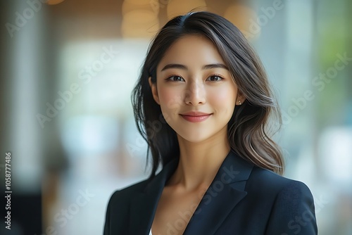 Wallpaper Mural Professional Businesswoman Headshot in Black Suit with Soft Smile Torontodigital.ca