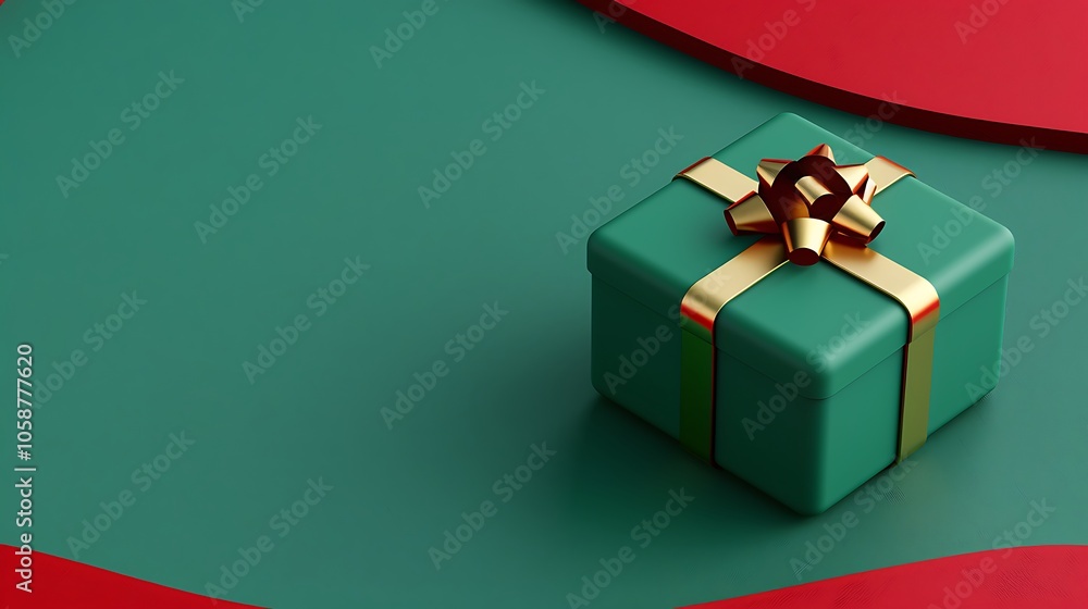 3D Festive Green Gift Box with Gold Ribbon and Bow 3D Festive Green Gift Box with Gold Ribbon and Bow