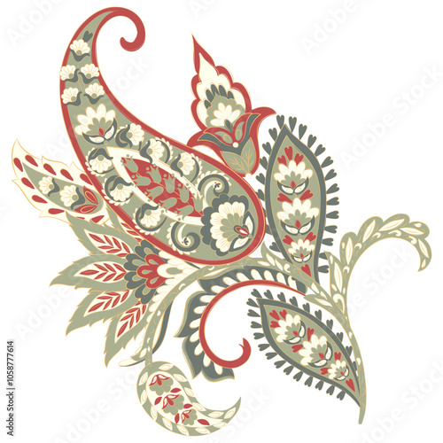 Paisley pattern in indian batik style. Floral vector illustration