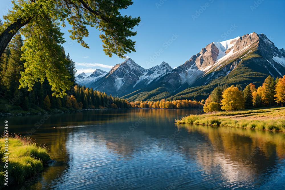 A lake with a mountain in the background and a lake in the foreground A lake with a mountain in the background and a lake in the foreground