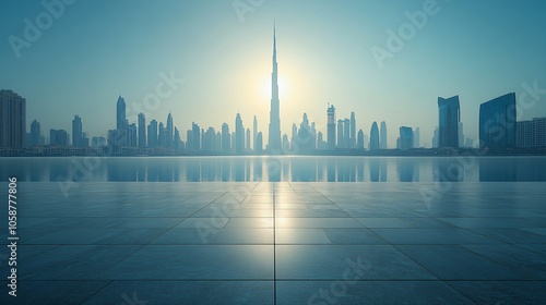 Manhattan, Dubai, Shanghai, and Hong Kong City Centers with Platforms, Roads, Parking Lots, and Brick Pavements for Car Advertisement Background