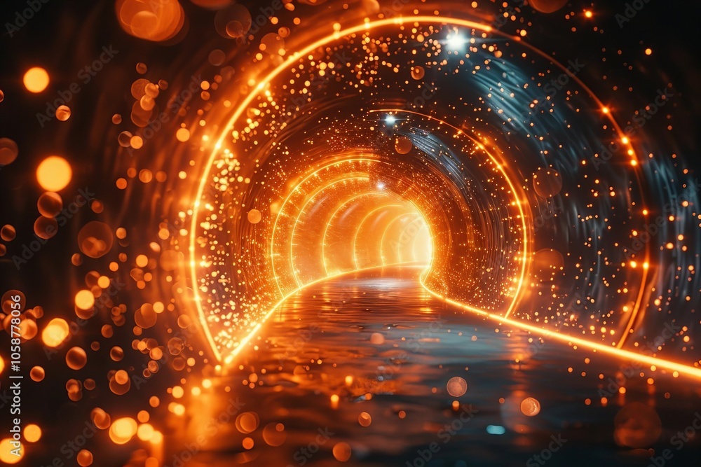 gh neon lights: A vibrant 4K 3D visualizer of symmetrical digital technology particles in a dark tunnel gh neon lights: A vibrant 4K 3D visualizer of symmetrical digital technology particles in a dark tunnel