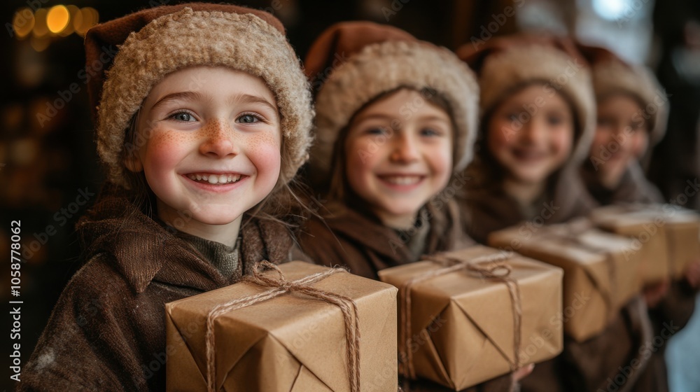 Merry elves create festive gifts for Santa's exciting Christmas night at the North Pole workshop in the joyful holiday season Merry elves create festive gifts for Santa's exciting Christmas night at the North Pole workshop in the joyful holiday season