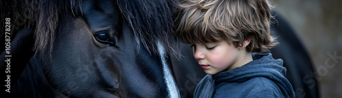 Child Autism Equine Therapy Interaction Candid Image Emotion Connection Benefits Developmental Support Horse Therapy Photo Stock Concept