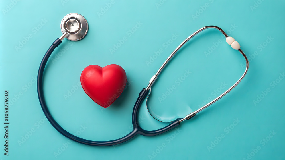 stethoscope and red heart shape on blue background, symbolizing healthcare and love stethoscope and red heart shape on blue background, symbolizing healthcare and love