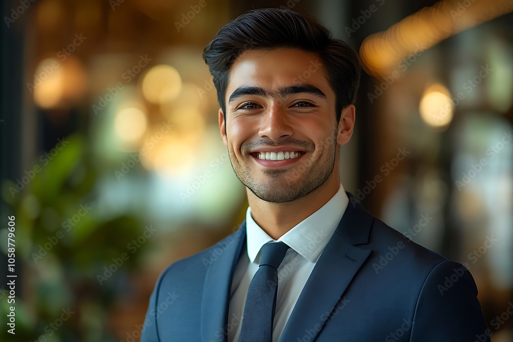 Happy Male Executive in a Navy Suit and White Shirt Happy Male Executive in a Navy Suit and White Shirt