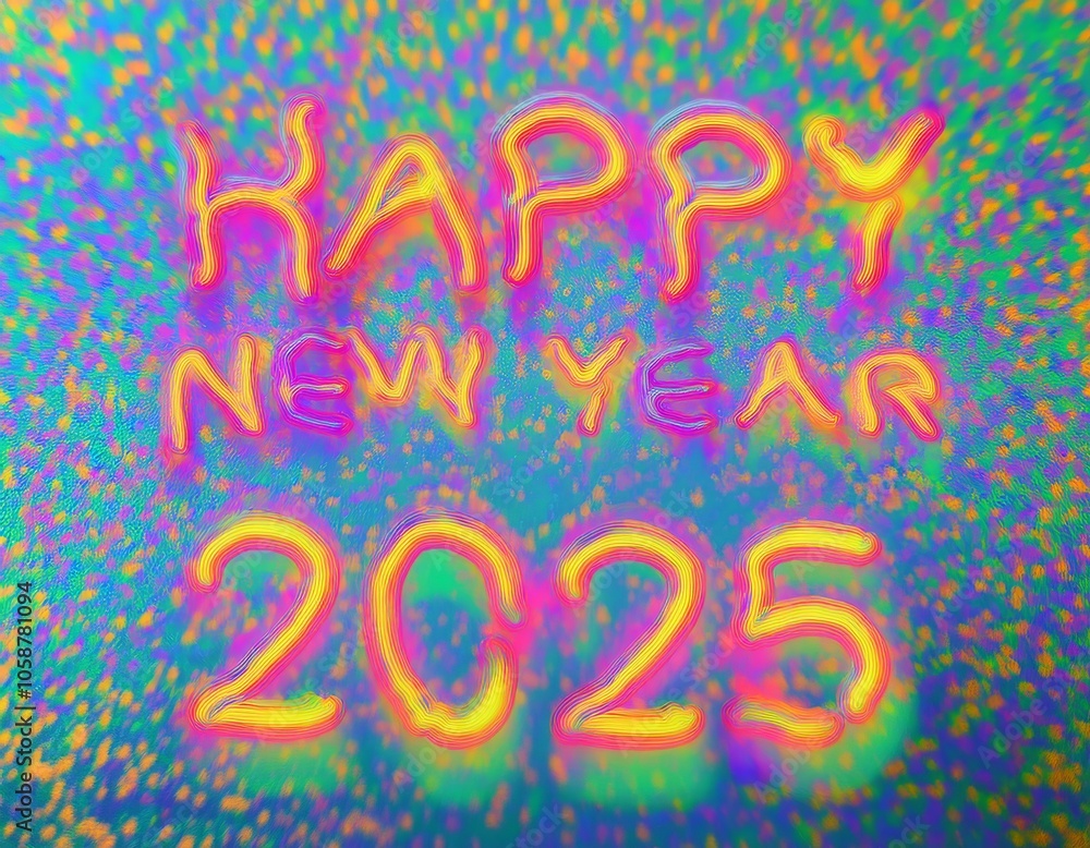 Happy new year 2025 colorful greeting card with bokeh effect Happy new year 2025 colorful greeting card with bokeh effect