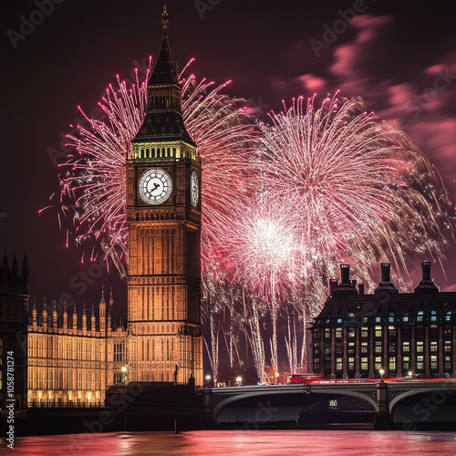 New Year fireworks over iconic landmarks photo