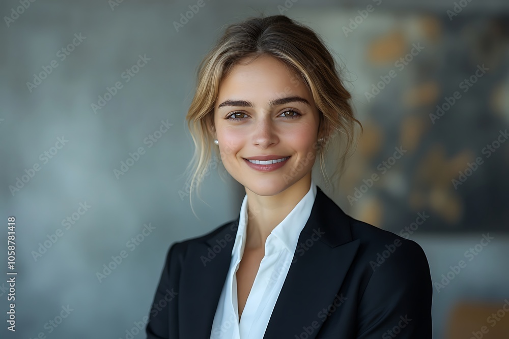 Happy Young Entrepreneur Woman in Black Blazer and White Shirt Headshot Portrait Happy Young Entrepreneur Woman in Black Blazer and White Shirt Headshot Portrait