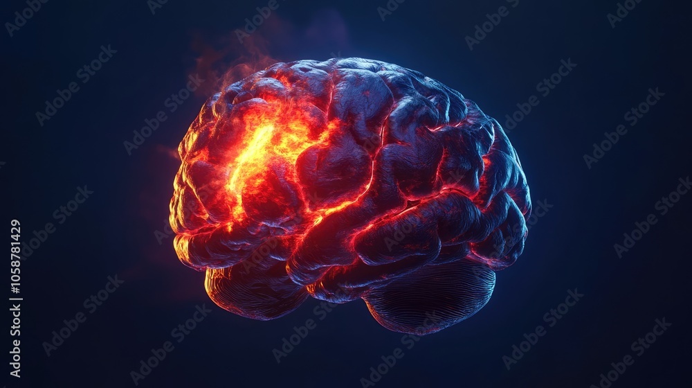 Human Head with Transparent Skin Showing Brain Pain Area, Medical Concept Illustration with Glowing Light Effects Human Head with Transparent Skin Showing Brain Pain Area, Medical Concept Illustration with Glowing Light Effects