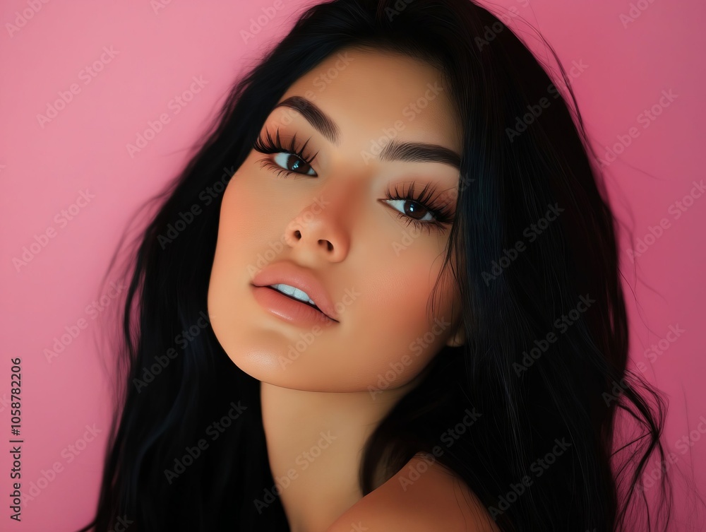 A woman with long black hair and blue eyes A woman with long black hair and blue eyes