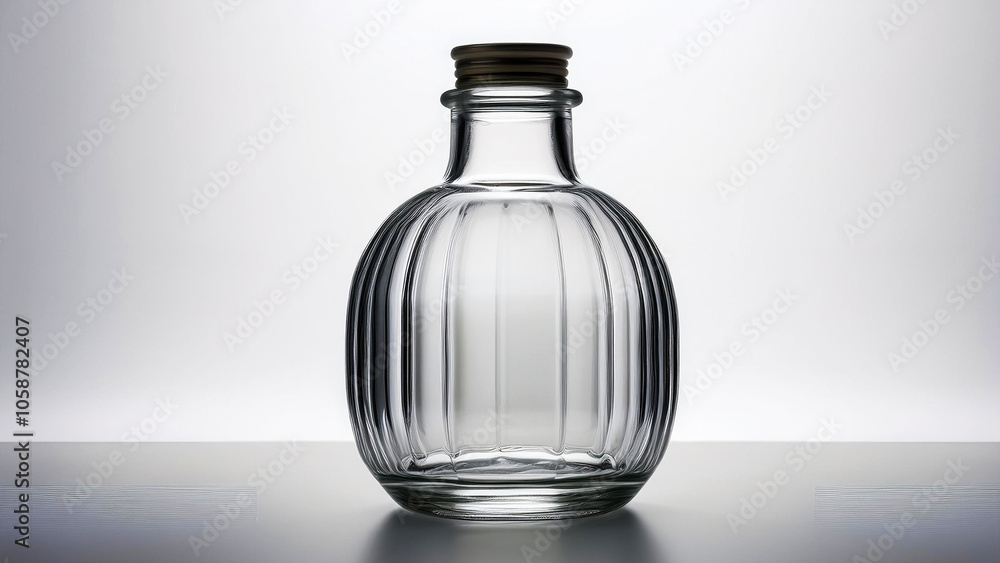 Transparent Round Glass Bottle Isolated on White Background. Transparent Round Glass Bottle Isolated on White Background.