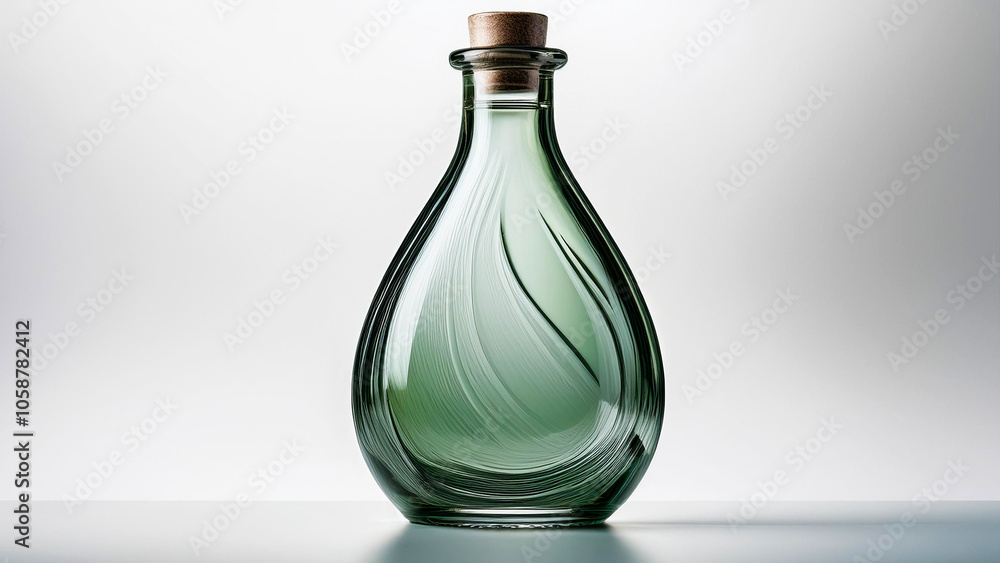 Green glass bottle of round shape isolated on white background. Green glass bottle of round shape isolated on white background.