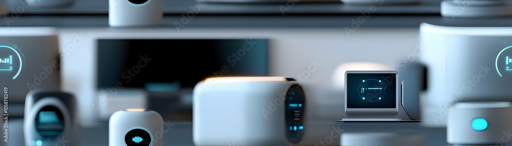 Close Up Futuristic Smart Home Devices Macro Shot Showcasing Interaction Efficiency Happiness Working From Home Seamless Technology Concept in Modern Living Environment Photo Stock Close Up Futuristic Smart Home Devices Macro Shot Showcasing Interaction Efficiency Happiness Working From Home Seamless Technology Concept in Modern Living Environment Photo Stock