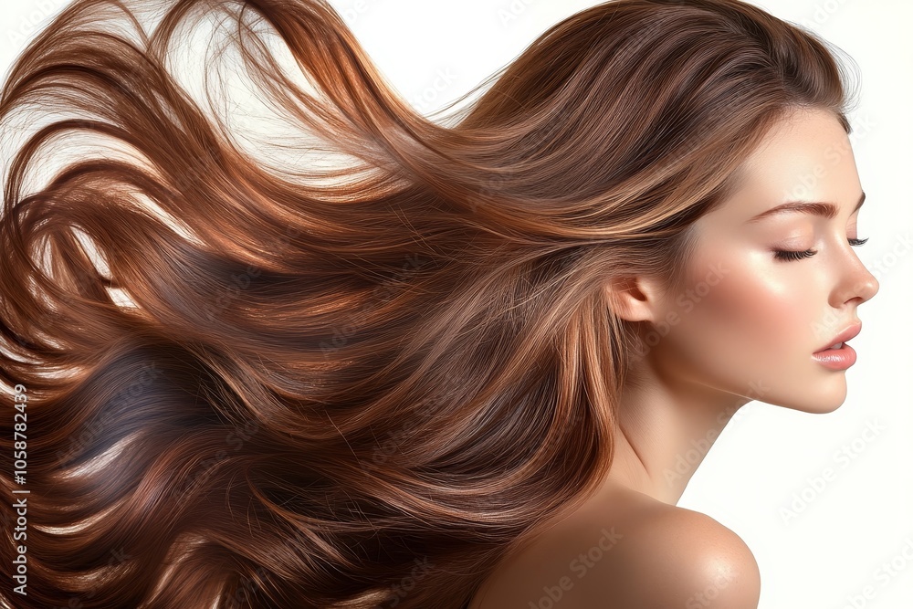 Captivating Elegance: A Woman's Hair Dancing in the Air, Radiating Beauty and Grace in a Dreamy Composition of Light and Motion. Captivating Elegance: A Woman's Hair Dancing in the Air, Radiating Beauty and Grace in a Dreamy Composition of Light and Motion.