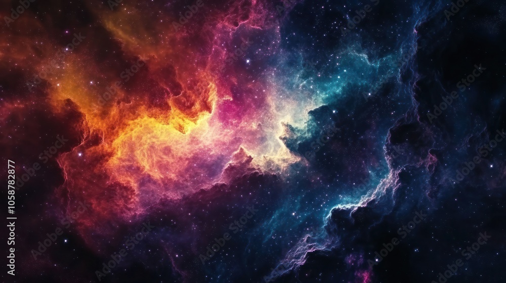 Milky Way, with vibrant swirling clouds of cosmic dust and energy particles, set against Milky Way, with vibrant swirling clouds of cosmic dust and energy particles, set against