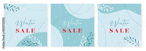 Winter sale background templates. Christmas winter snowy landscape. Winter stars and smooth shapes.