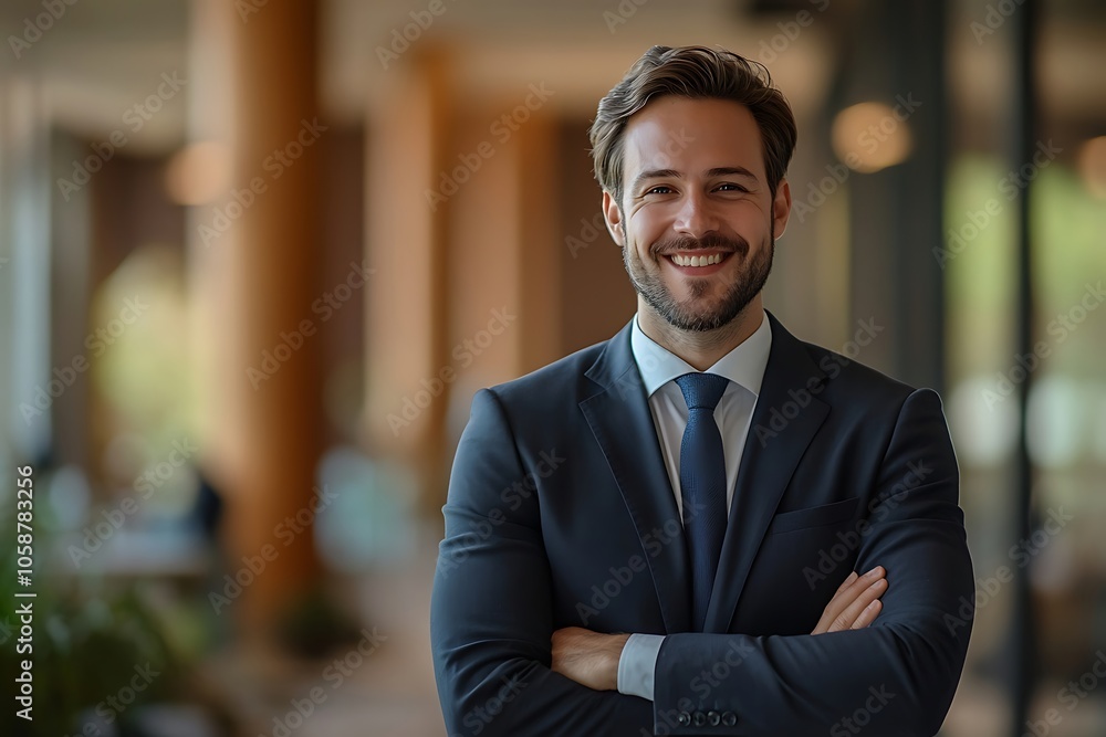 Portrait of a Confident Businessman Smiling in an Office Setting Portrait of a Confident Businessman Smiling in an Office Setting