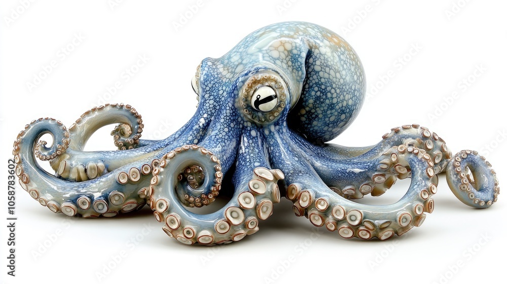 Porcelain octopus figurine featuring blue and pearlescent hues Porcelain octopus figurine featuring blue and pearlescent hues