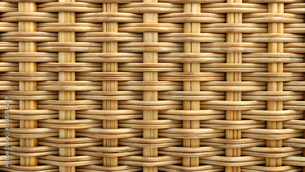 Woven wicker basket pattern, natural rattan tones, rustic texture background Woven wicker basket pattern, natural rattan tones, rustic texture background