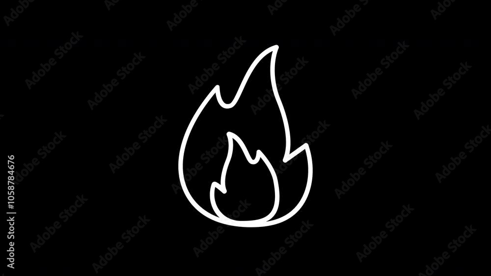 Fire animated line icon. White color line icon animation. 4K video with transparent background Fire animated line icon. White color line icon animation. 4K video with transparent background