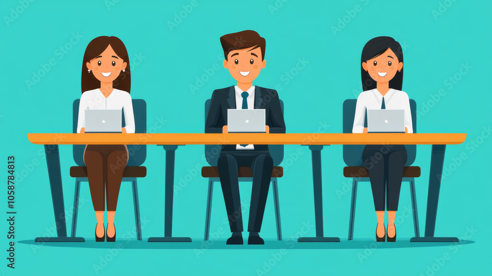 Three people are sitting at a table with laptops Three people are sitting at a table with laptops