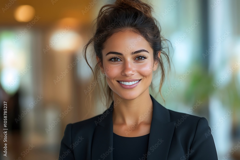 Professional Woman with Long Brown Hair and a Natural Smile in a Black Blazer Professional Woman with Long Brown Hair and a Natural Smile in a Black Blazer