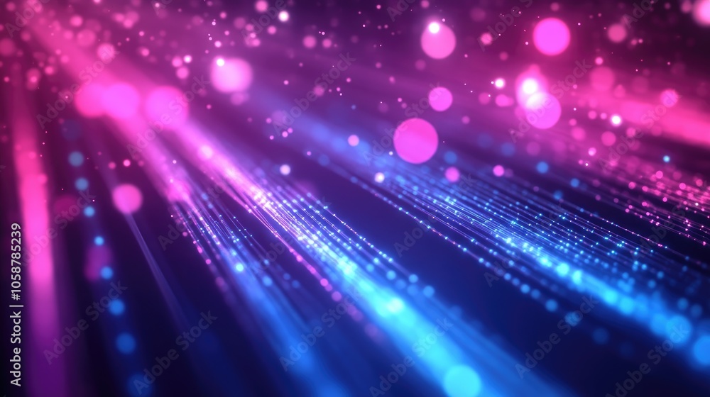Abstract digital art featuring pink and blue neon lines with bokeh lights against a dark background ideal for themes of data transfer and technology Abstract digital art featuring pink and blue neon lines with bokeh lights against a dark background ideal for themes of data transfer and technology