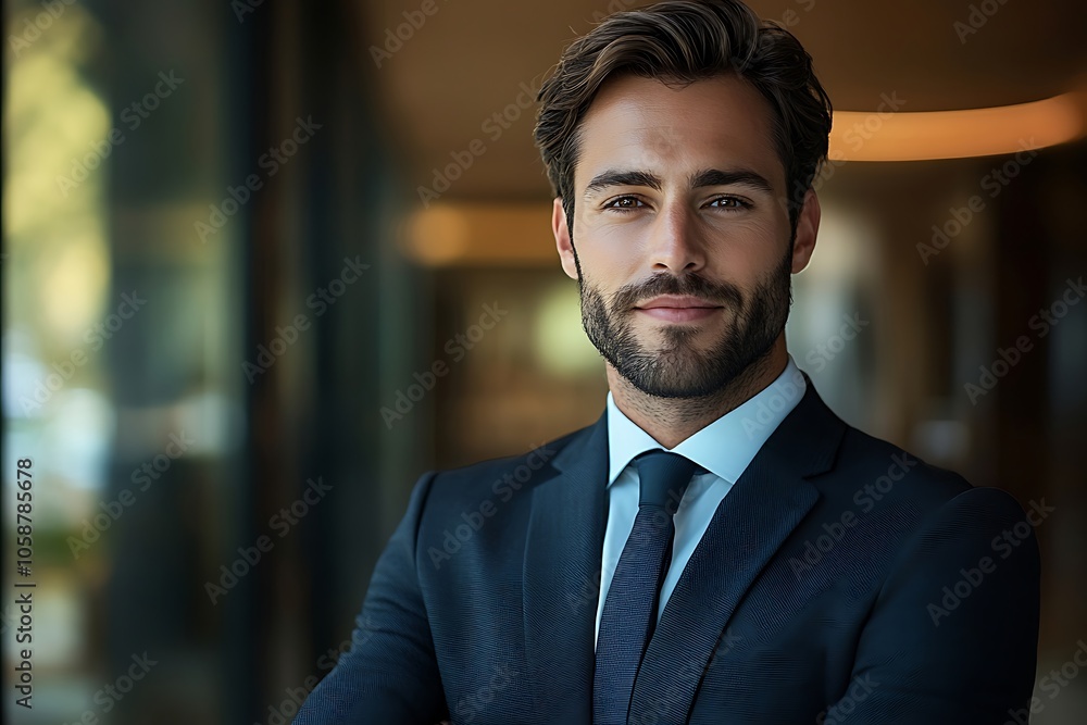 Serious Businessman Portrait - Blue Suit, Indoor Setting Serious Businessman Portrait - Blue Suit, Indoor Setting