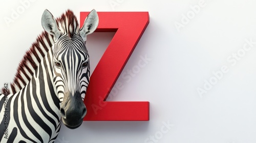 A zebra stands in front of a 'Z' sign, offering a unique opportunity to highlight the alphabet or wildlife themes photo