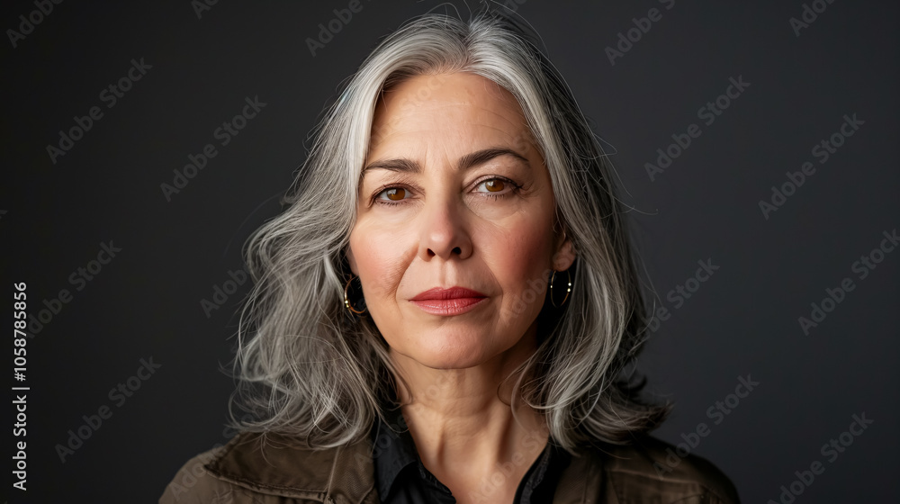Portrait of a mature woman with gray hair in a studio. Portrait of a mature woman with gray hair in a studio.