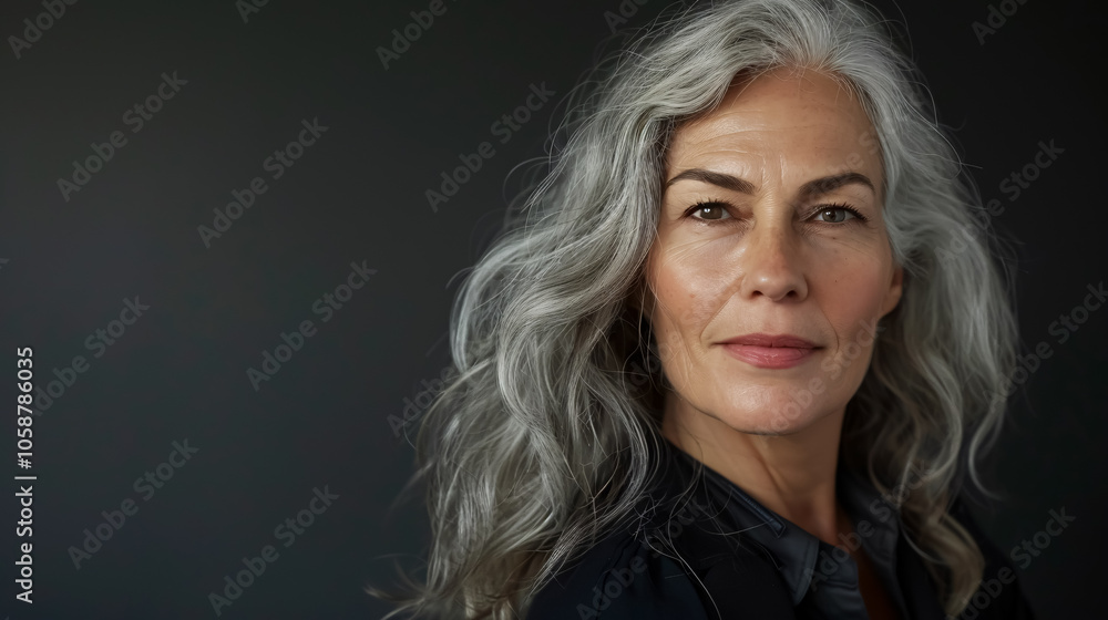 Portrait of a mature woman with gray hair in a studio. Portrait of a mature woman with gray hair in a studio.