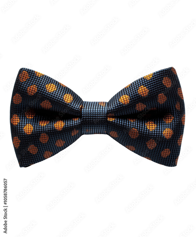 Elegant bow tie with a navy blue and orange polka dot pattern. Isolated on transparent white background, png Elegant bow tie with a navy blue and orange polka dot pattern. Isolated on transparent white background, png