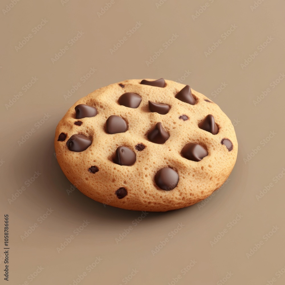 Delectable Chocolate Chip Cookie on Warm Beige Background Delectable Chocolate Chip Cookie on Warm Beige Background