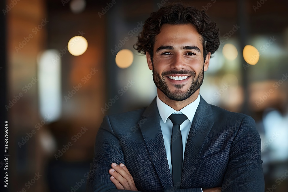 Smiling Bearded Businessman with Arms Crossed in Suit Smiling Bearded Businessman with Arms Crossed in Suit