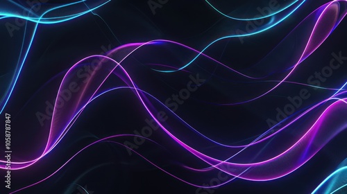 Abstract Neon Waves on Black Background
