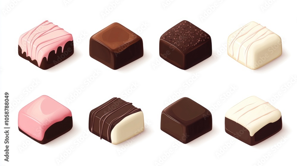 Fototapeta premium Chocolate squares featuring a neapolitan variety perfect for promotions and festive events Isolated vector graphic on white background ideal for showcasing your logo and designs
