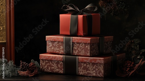 Beautiful gift box set displayed with elegant packaging, highlighting the beauty of the gift box set in a sophisticated arrangement, perfect for various occasions with copy space.