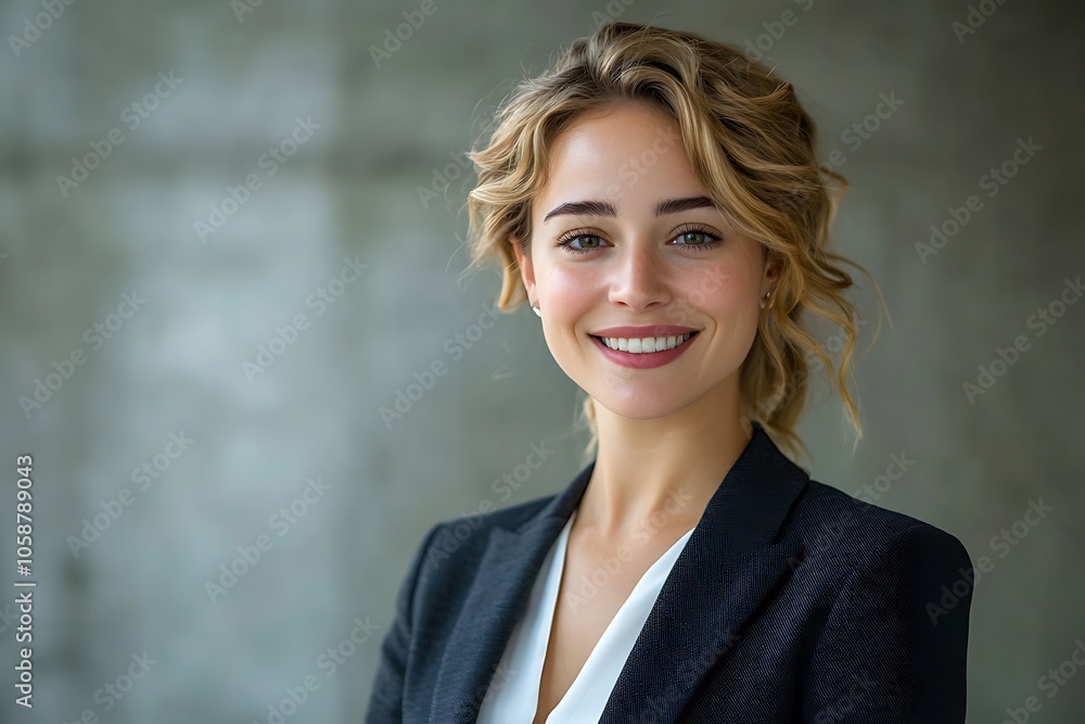 Smiling Blonde Woman in Business Suit with Bright Teeth Smiling Blonde Woman in Business Suit with Bright Teeth