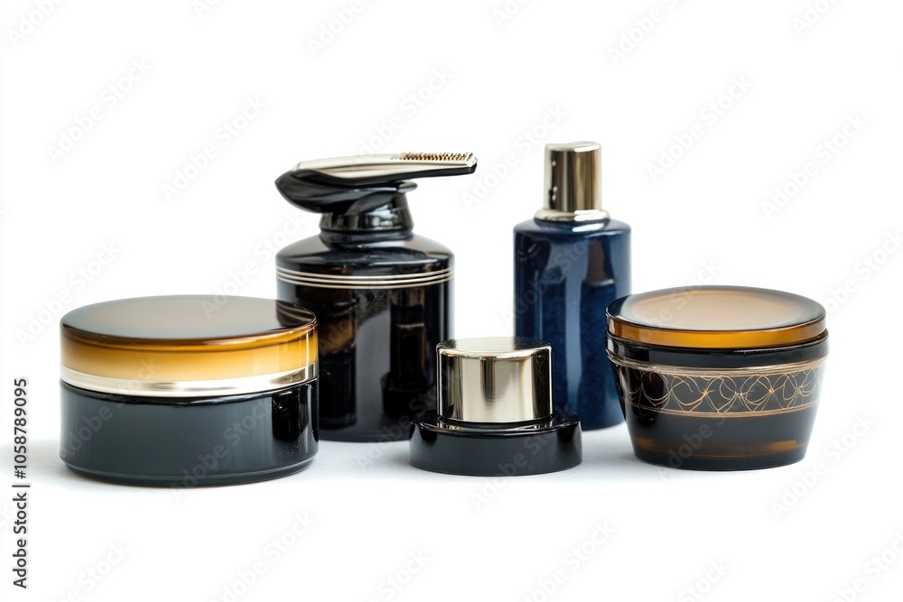 A collection of various skin care products on a shelf or counter A collection of various skin care products on a shelf or counter