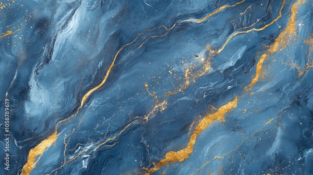 Abstract blue marble texture featuring golden splashes creating a luxurious background Abstract blue marble texture featuring golden splashes creating a luxurious background
