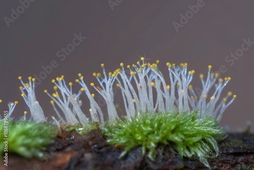 Macro Shot of Delicate Moss and Fungi Growth Captured in Natural Setting