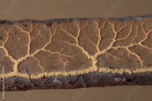 Intricate Branch Patterns of Fungi on Forest Stick Captured in Close-Up