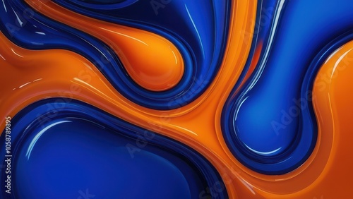 Abstract flowing liquid in vibrant blue and orange colors, creating a dynamic wave pattern. Ideal for backgrounds and creative projects