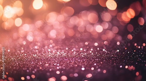 Rose gold glitter blurred abstract holiday lights in the background